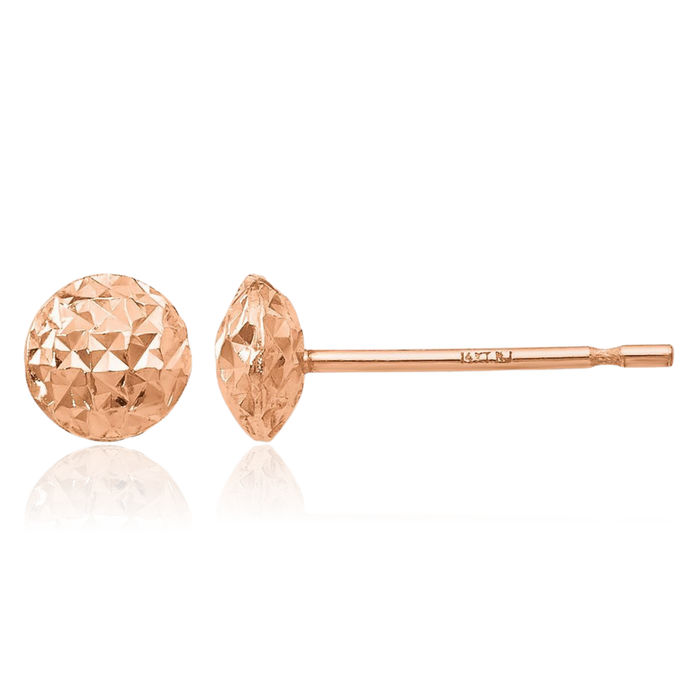 14K Solid Rose Pink Gold 5mm Circle Round Stud Earrings