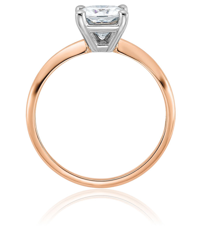 14K Solid Rose Pink Gold 6.5mm Cushion-Cut Moissanite Solitaire Engagement Ring