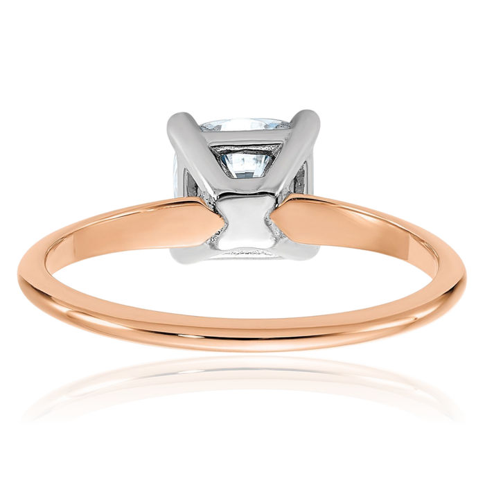 14K Solid Rose Pink Gold 6.5mm Cushion-Cut Moissanite Solitaire Engagement Ring