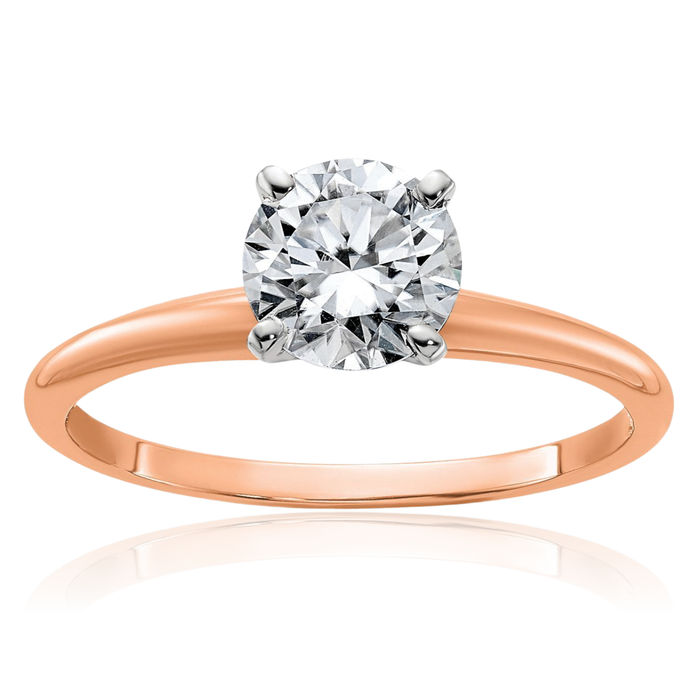 14K Solid Rose Pink Gold 6.5mm Round Moissanite Solitaire Engagement Ring