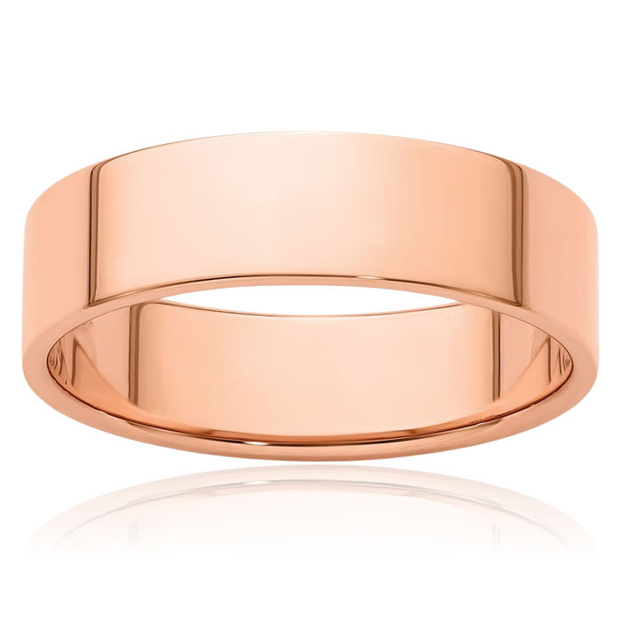 14K Solid Rose Pink Gold 6mm Plain Classic Wedding Band Ring