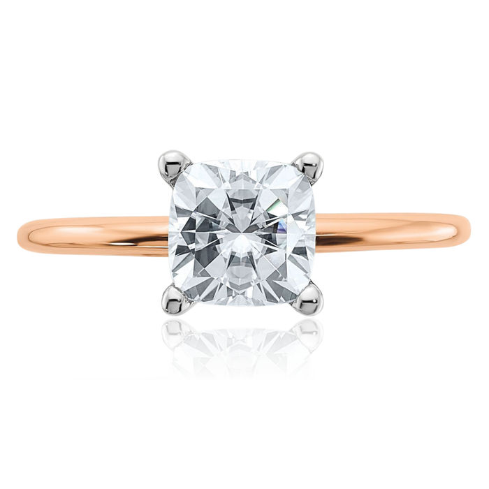 14K Solid Rose Pink Gold 6mm Cushion-Cut Moissanite Solitaire Engagement Ring