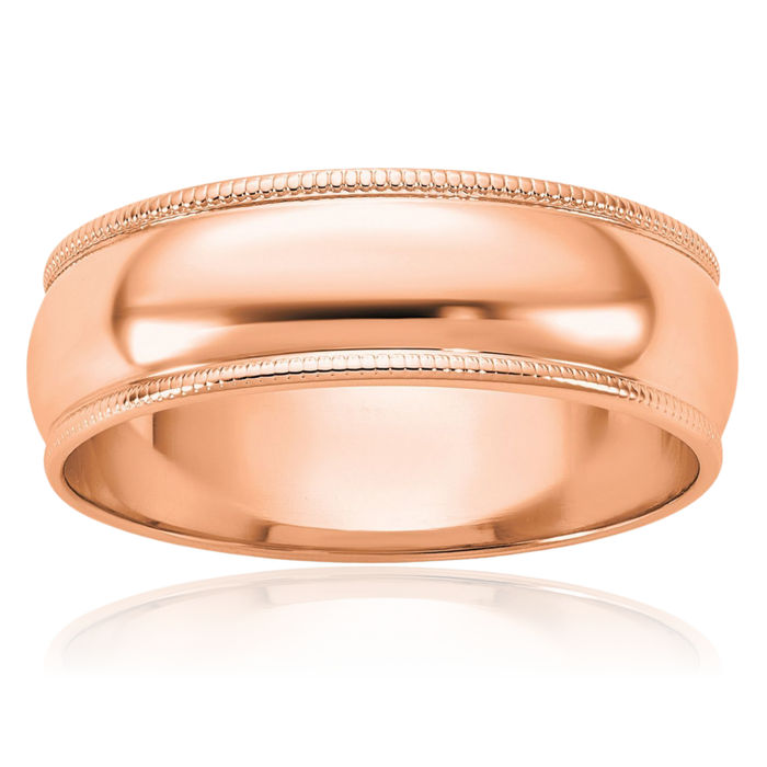 14K Solid Rose Pink Gold 6mm Milgrain Half Round Plain Classic Wedding Band Ring