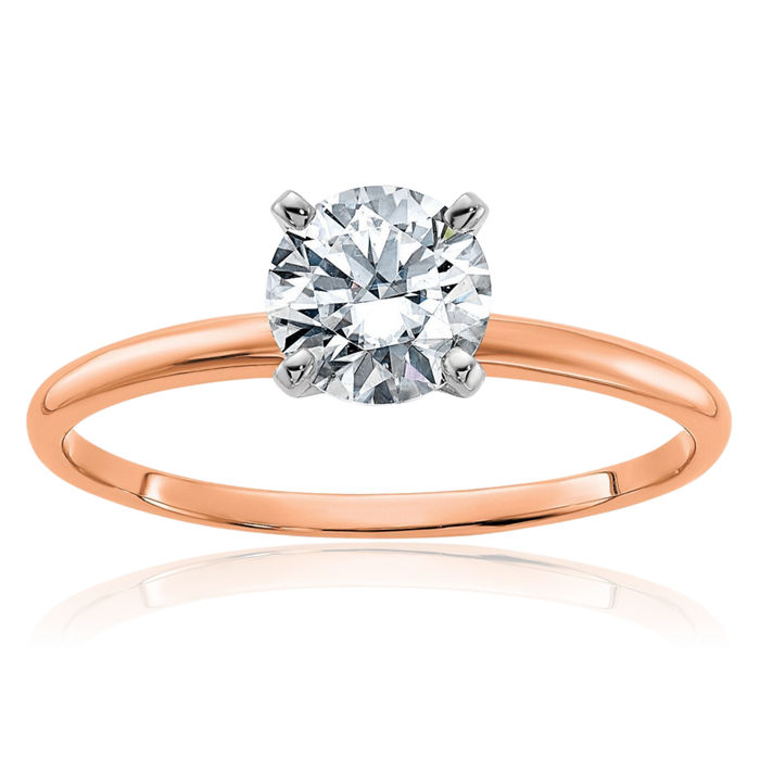 14K Solid Rose Pink Gold 6mm Round Moissanite Solitaire Engagement Ring