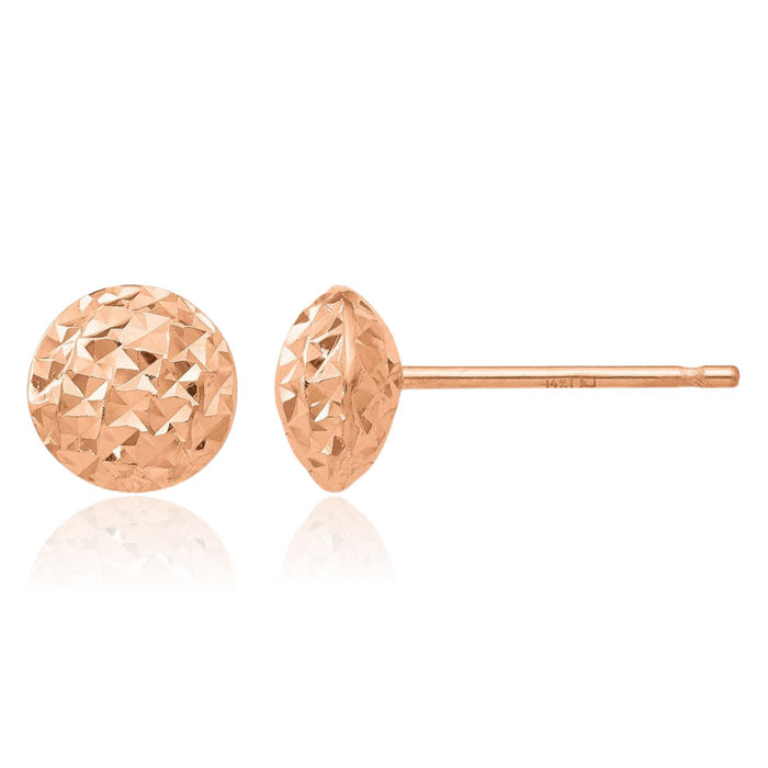 14K Solid Rose Pink Gold 6mm Circle Round Stud Earrings