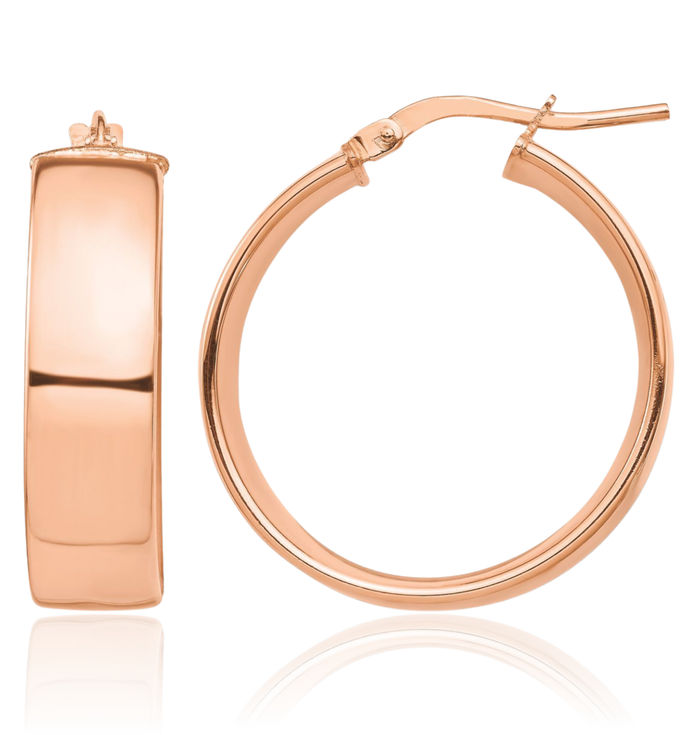 14K Solid Rose Pink Gold 7mm Round Medium Hoop Earrings