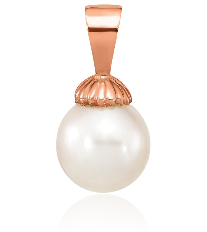 14K Solid Rose Pink Gold 8mm White Round Freshwater Cultured Pearl Necklace Chain Pendant Charm