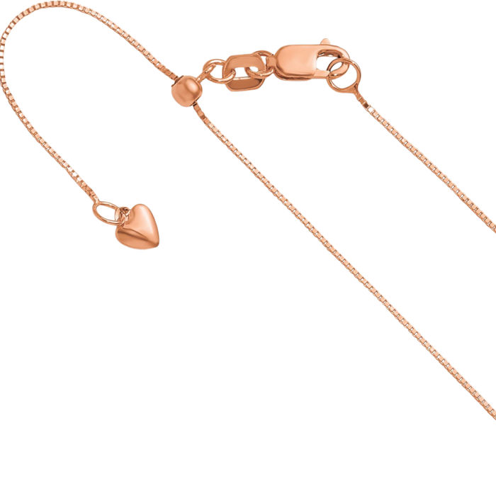 14K Solid Rose Pink Gold Adjustable 0.55mm Box Link Chain Necklace