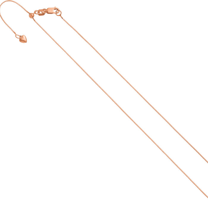 14K Solid Rose Pink Gold Adjustable 0.55mm Box Link Chain Necklace