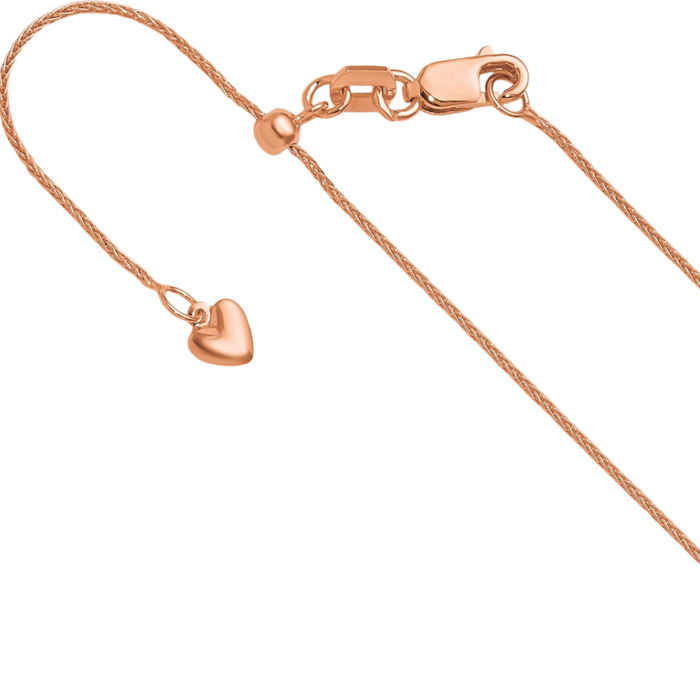 14K Solid Rose Pink Gold Adjustable 0.85mm Spiga Wheat Link Chain Necklace