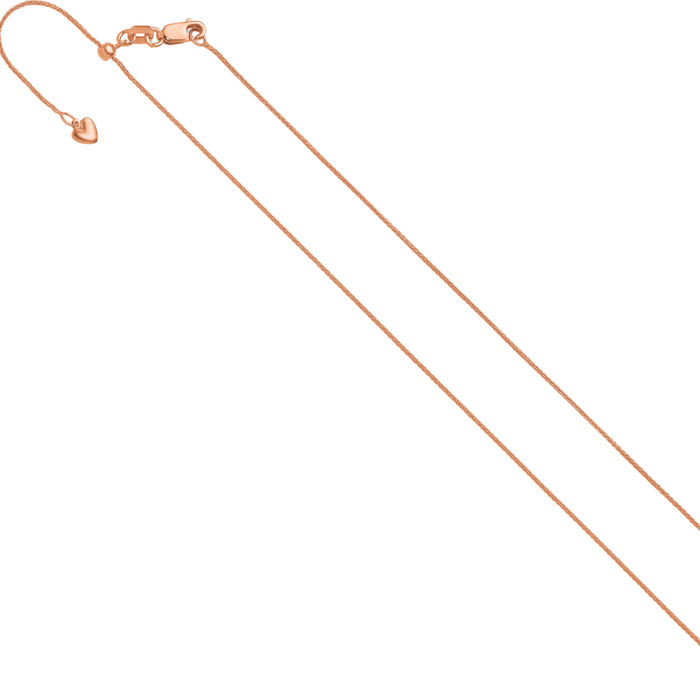 14K Solid Rose Pink Gold Adjustable 0.85mm Spiga Wheat Link Chain Necklace