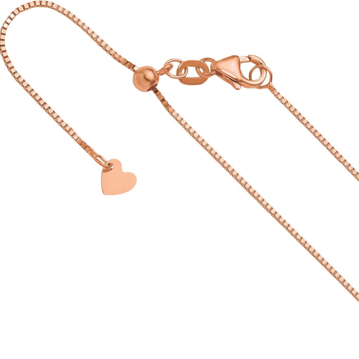 14K Solid Rose Pink Gold Adjustable 0.8mm Box Link Chain Necklace