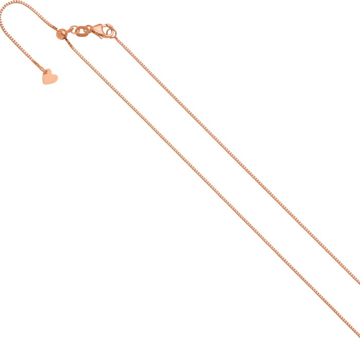 14K Solid Rose Pink Gold Adjustable 0.8mm Box Link Chain Necklace