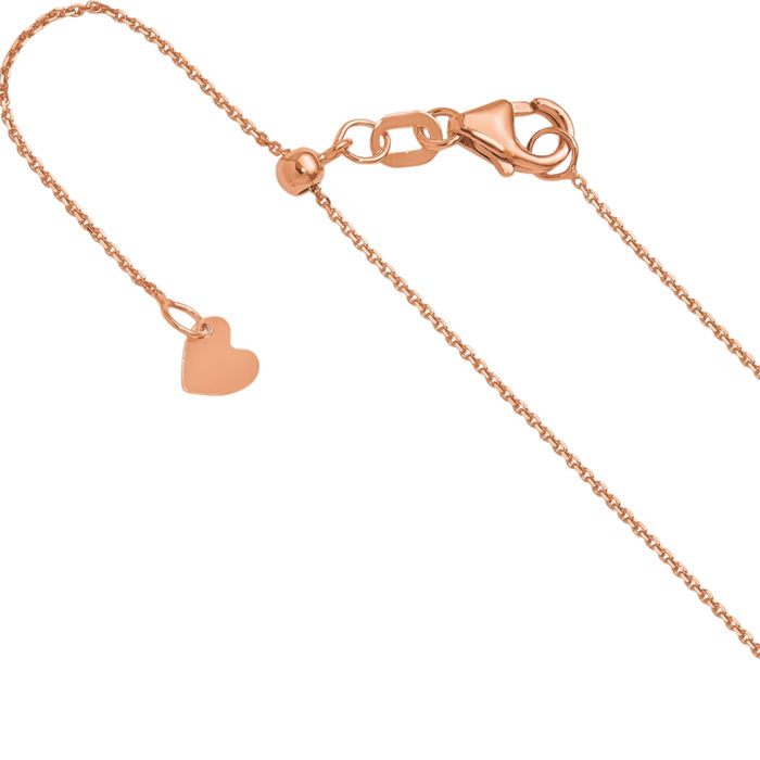 14K Solid Rose Pink Gold Adjustable 1mm Cable Rolo Link Chain Belcher Necklace