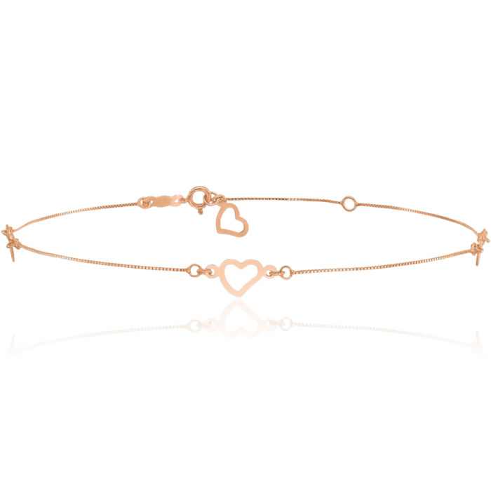 14K Solid Rose Pink Gold Adjustable Heart Anklet Summer Beach Foot Ankle Bracelet