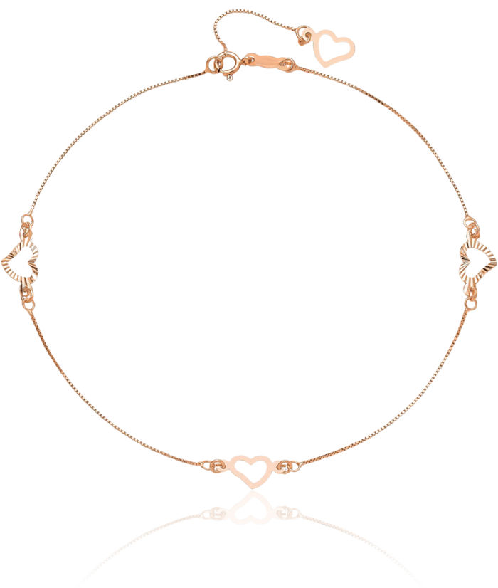 14K Solid Rose Pink Gold Adjustable Heart Anklet Summer Beach Foot Ankle Bracelet