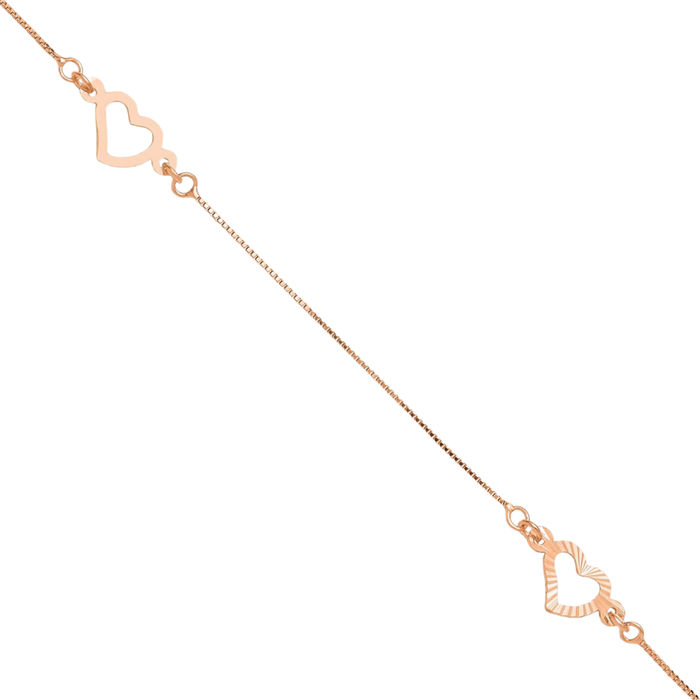 14K Solid Rose Pink Gold Adjustable Heart Anklet Summer Beach Foot Ankle Bracelet