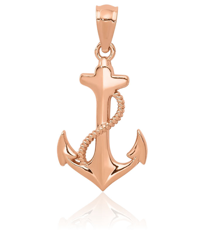 14K Solid Rose Pink Gold Anchor Mariner Necklace Nautical Charm Pendant