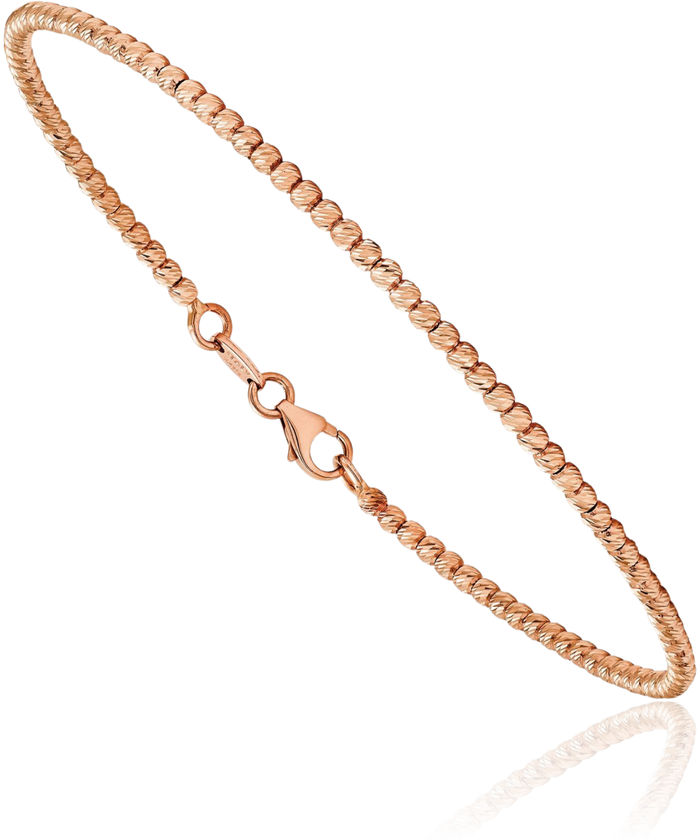 14K Solid Rose Pink Gold Beaded Ball Chain Bracelet