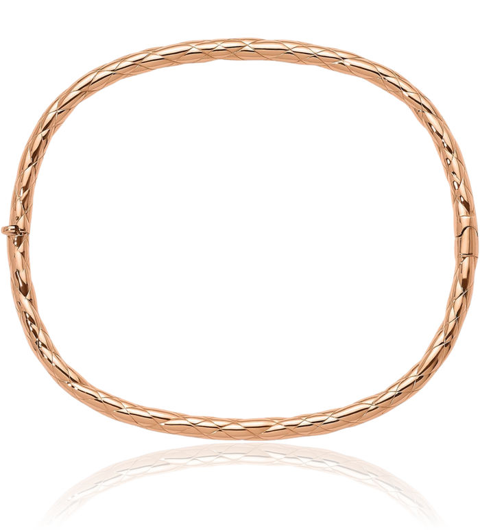 14K Solid Rose Pink Gold Rectangular Bangle Bracelet