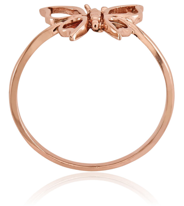 14K Solid Rose Pink Gold Butterfly Wings Statement Ring