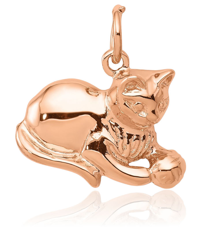 14K Solid Rose Pink Gold Cat Necklace Chain Pendant Charm