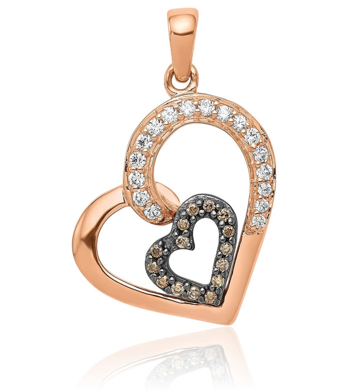 14K Solid Rose Pink Gold Champagne White Diamond Heart Necklace Love Pendant Charm