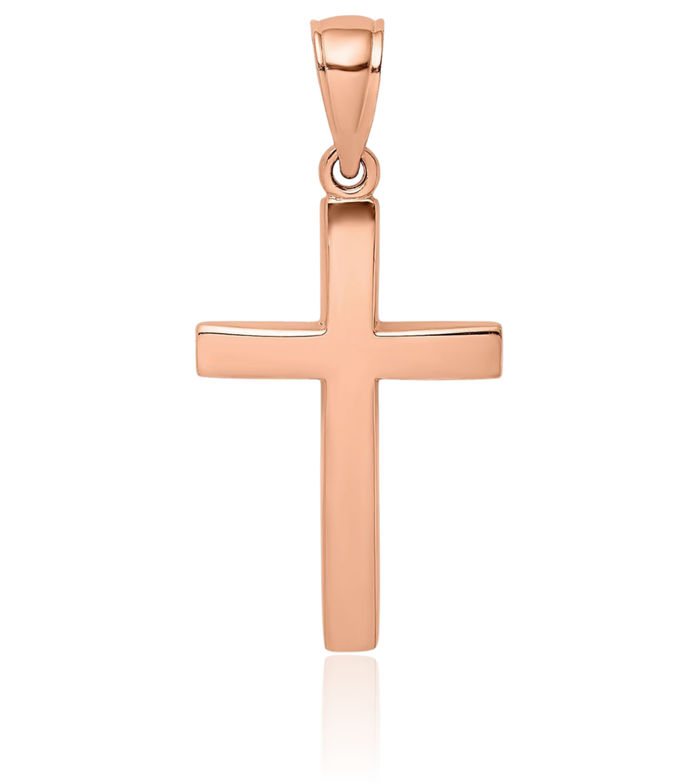 14K Solid Rose Pink Gold Latin Mexican Holy Cross Necklace Religious Chain Pendant Jesus Christ Charm