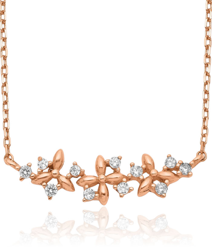 14K Solid Rose Pink Gold Cubic Zirconia CZ Chain Bar Necklace