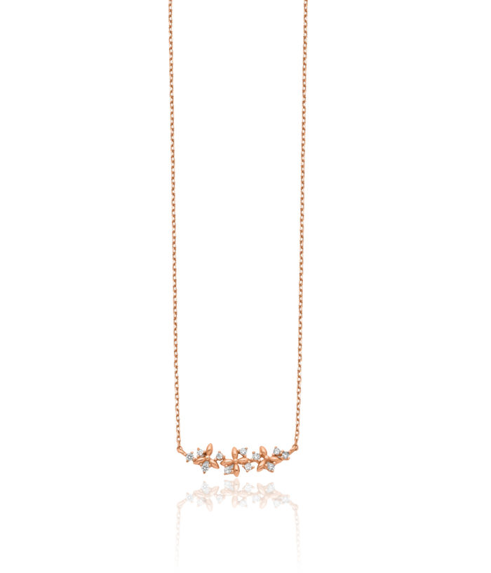 14K Solid Rose Pink Gold Cubic Zirconia CZ Chain Bar Necklace