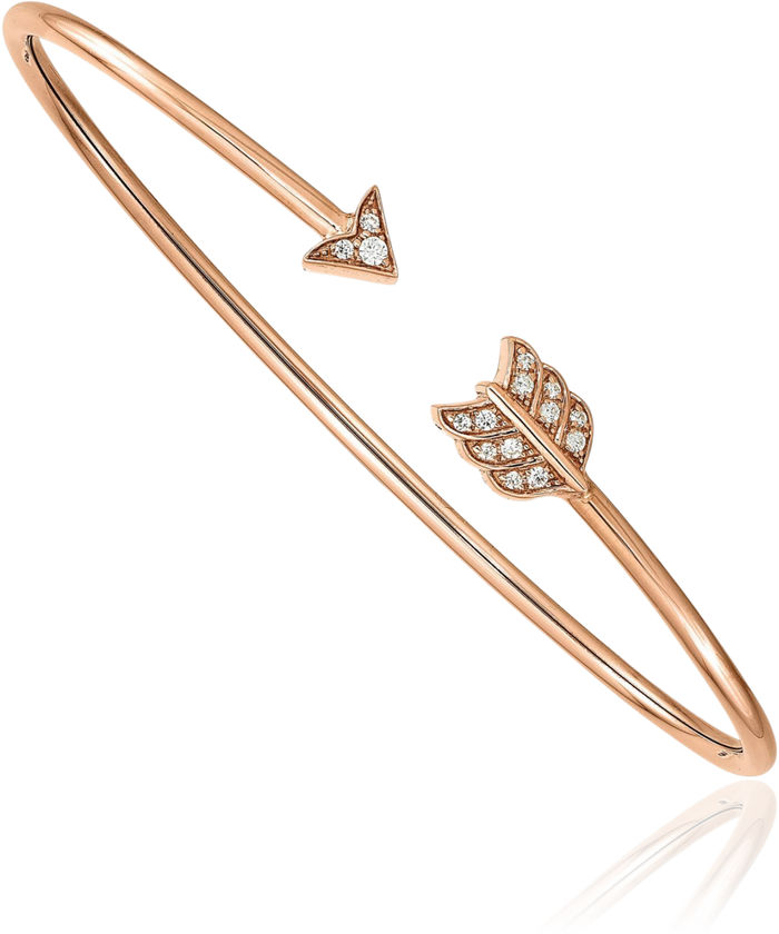 14K Solid Rose Pink Gold Diamond Arrow Cuff Bracelet