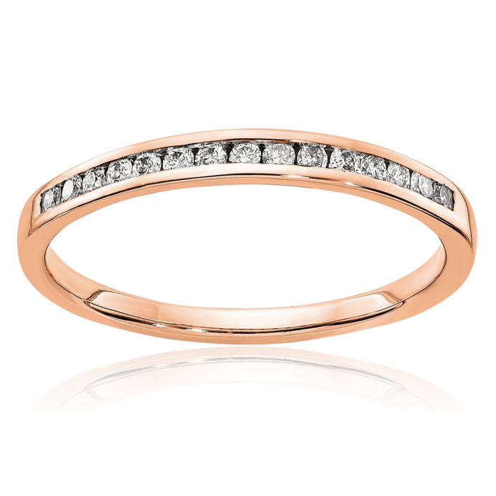 14K Solid Rose Pink Gold Diamond Channel Wedding Band Ring