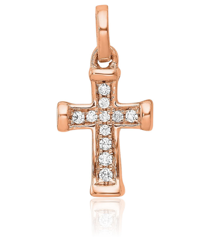 14K Solid Rose Pink Gold Diamond Latin Mexican Holy Cross Necklace Religious Chain Pendant Jesus Christ Christian Charm