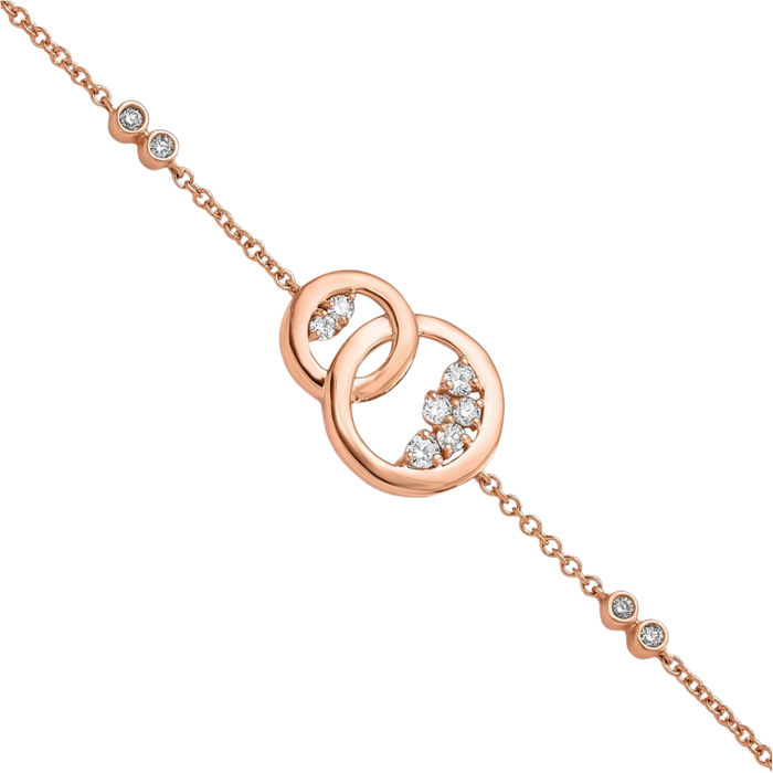 14K Solid Rose Pink Gold Diamond Double Circle Round Star Dangling Tennis Bracelet