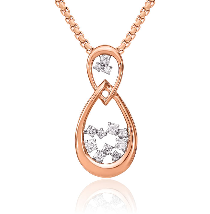 14K Solid Rose Pink Gold Diamond Double Teardrop Floating Chain Slide Pendant Geometric Necklace Pear Charm