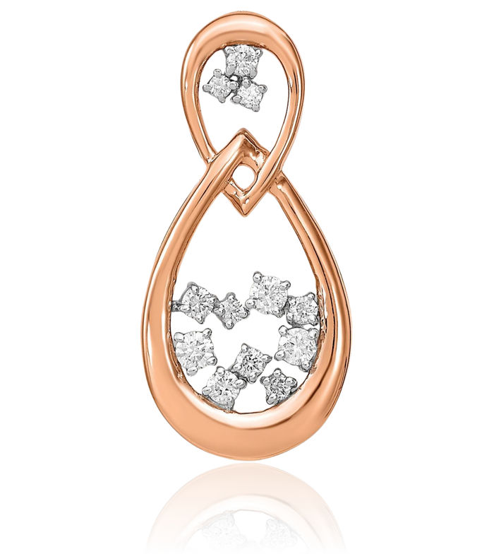 14K Solid Rose Pink Gold Diamond Double Teardrop Floating Chain Slide Pendant Geometric Necklace Pear Charm