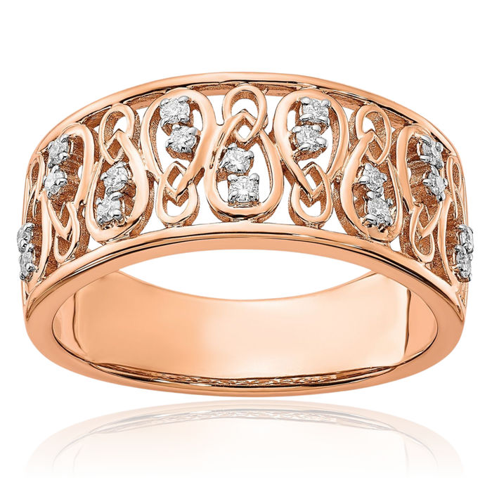 14K Solid Rose Pink Gold Diamond Antique Filigree Ring