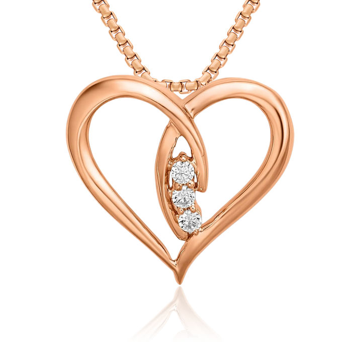 14K Solid Rose Pink Gold Diamond Heart Floating Chain Slide Pendant Necklace Charm