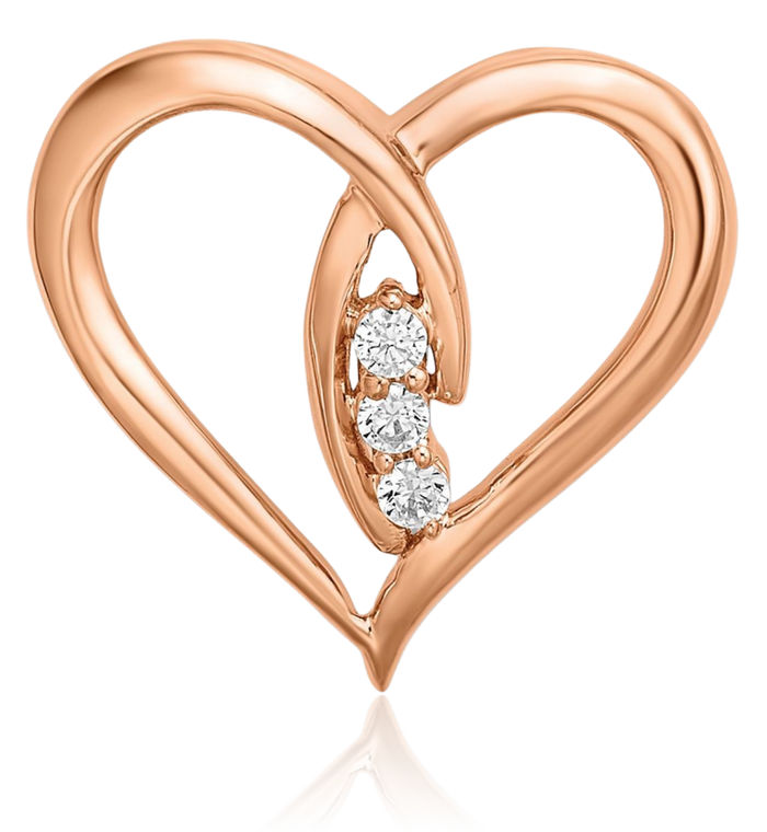 14K Solid Rose Pink Gold Diamond Heart Floating Chain Slide Pendant Necklace Charm