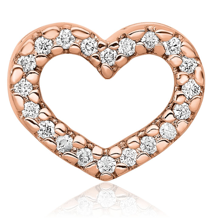 14K Solid Rose Pink Gold Diamond Heart Floating Chain Slide Pendant Necklace Charm