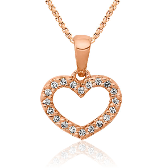 14K Solid Rose Pink Gold Diamond Heart Necklace Love Pendant Charm