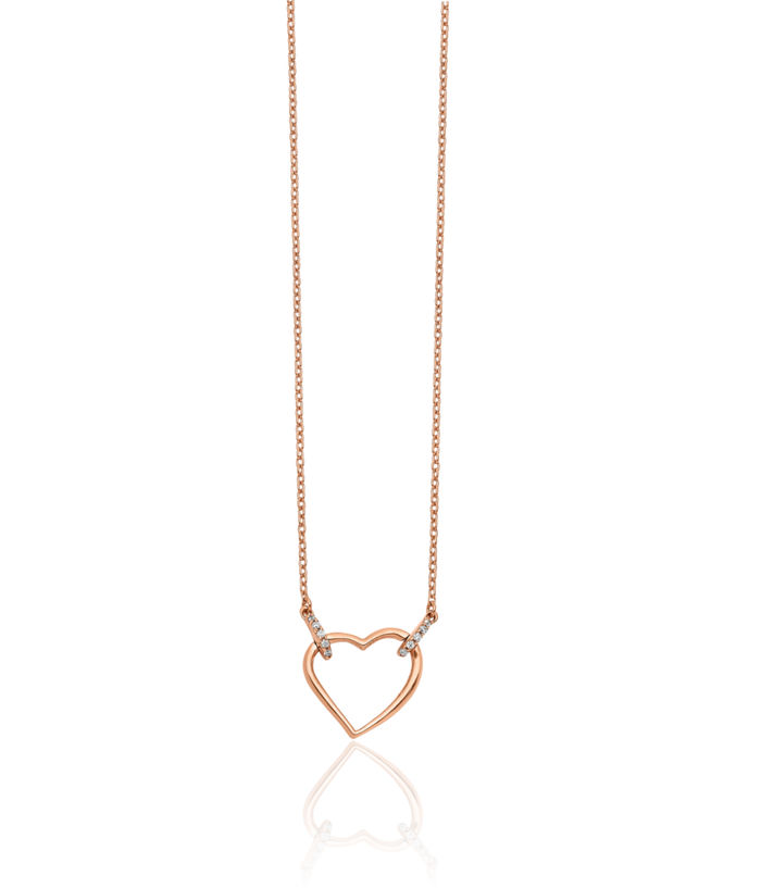 14K Solid Rose Pink Gold Diamond Heart Necklace Love Pendant Friendship Charm Chain