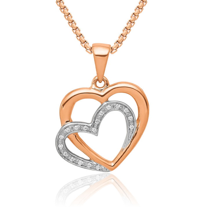 14K Solid Rose Pink Gold Diamond Heart Necklace Love Pendant Charm