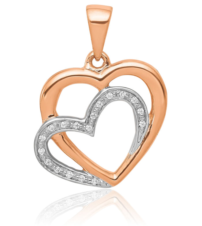 14K Solid Rose Pink Gold Diamond Heart Necklace Love Pendant Charm