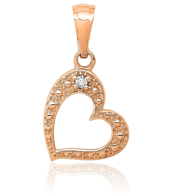 14K Solid Rose Pink Gold Diamond Heart Necklace Love Pendant Charm