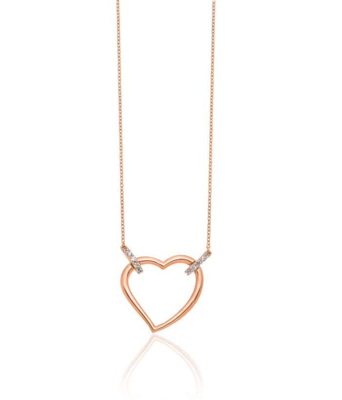 14K Solid Rose Pink Gold Diamond Heart Necklace Love Pendant Friendship Charm Chain