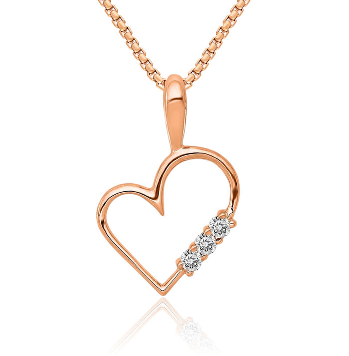 14K Solid Rose Pink Gold Diamond Heart Necklace Love Pendant Charm