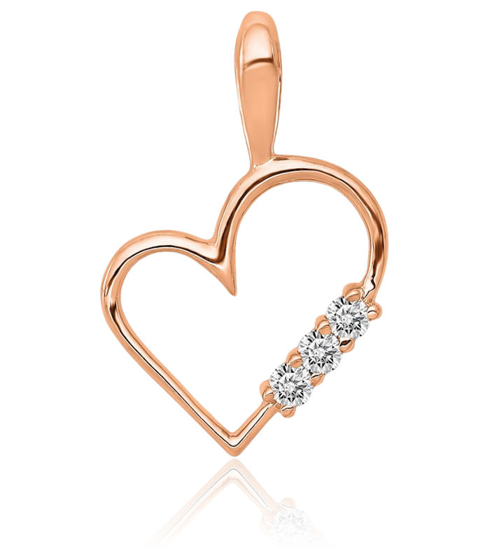 14K Solid Rose Pink Gold Diamond Heart Necklace Love Pendant Charm