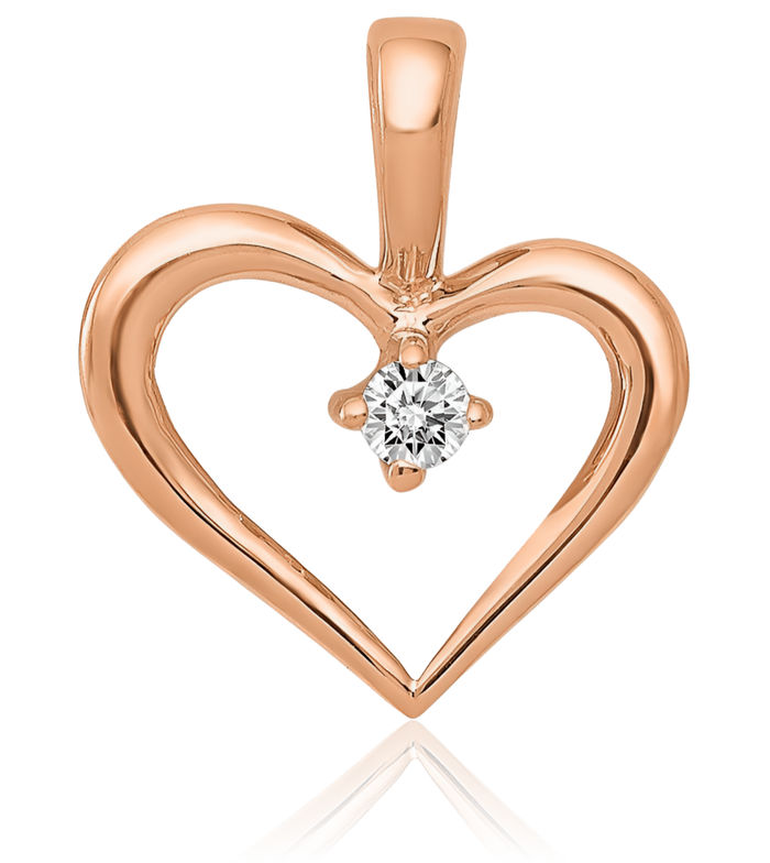 14K Solid Rose Pink Gold Diamond Heart Solitaire Necklace Chain Pendant Charm