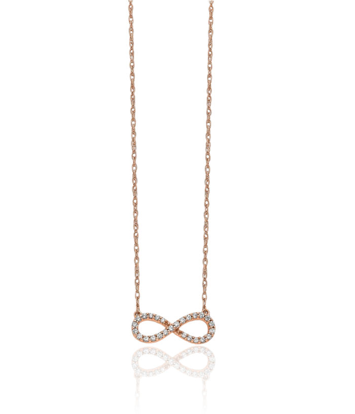 14K Solid Rose Pink Gold Diamond Infinity Twisted Love Knot Symbol Necklace Chain